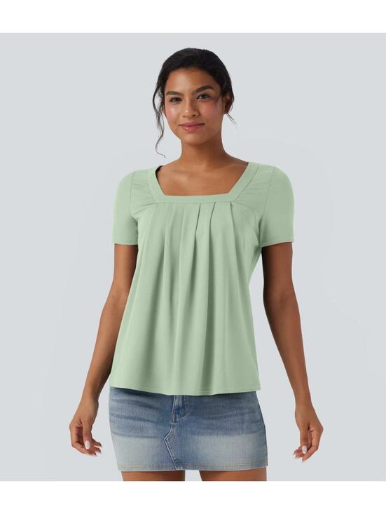 Halara Tops - Halara Square Neck Short Sleeve Casual Top Green Size XL